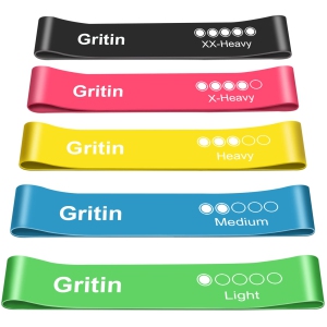 Gritin Resistance Bands, Set of 5 Skin-Friendly Resistance Fitness Exercise Loop Bands with 5 Different Resistance Levels