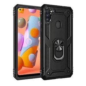 Samsung Galaxy A11 Case Black Military Grade 360 Degree Rotating Metal Magnetic Ring Car Mount Holder Kickstand Shockproof Heavy Duty Cover
