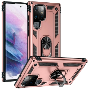 Samsung Galaxy S22 Plus Rose Gold Military Grade 360 Degree Rotating Metal Magnetic Ring Car Mount Holder Kickstand Shockproof Heavy Duty Cover