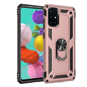 Samsung Galaxy A21s Rose Gold Military Grade 360 Degree Rotating Metal Magnetic Ring Car Mount Holder Kickstand Shockproof Heavy Duty Cover