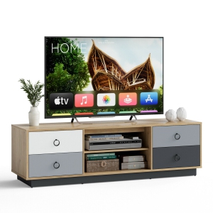 Gymax Meuble TV de 55 po Centre de divertissement avec armoires de rangement et étagères ajustables