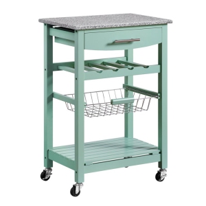 Linon Natalie Wood Granite Top Kitchen Island in Green