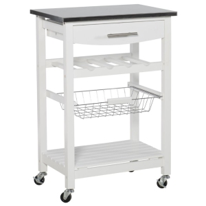 Linon Natalie Wood Stainless Steel Top Kitchen Cart in White