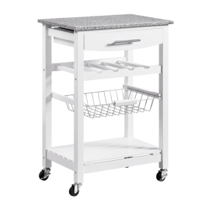 Linon Natalie Wood Granite Top Kitchen Island in White