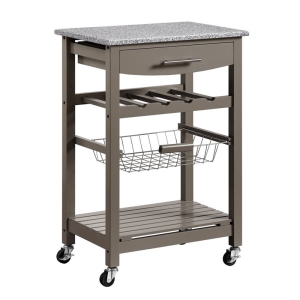 Linon Natalie Wood Granite Top Kitchen Island in Gray