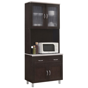 Hodedah Kitchen Cabinet Top and Bottom Enclosed Cabinet Space in Chocolate Wood