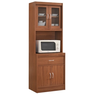 Hodedah Kitchen Cabinet with 1 Drawer plus Space for Microwave in Cherry Wood