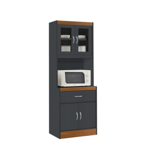 Hodedah Kitchen Cabinet 1 Drawer and Space for Microwave in Gray-Oak Wood
