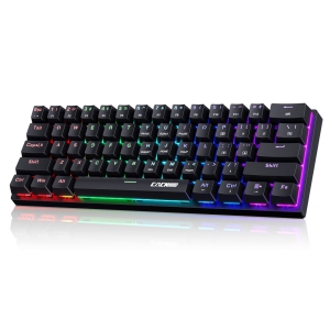 Clavier mécanique de jeu portable 60%, clavier gamer filaire de 60% avec interrupteurs bleus, rétroéclairage LED personnalisable, 61 touches