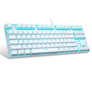 White Mechanical Gaming Keyboard, MK-Star LED Backlit Keyboard Compact 87 Keys TKL Wired Computer Keyboard with Blue Switches for Windows Laptop Gaming PC
