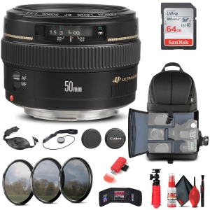 Canon EF 50mm f/1.4 USM Lens (2515A003) + Filter + BackPack + 64GB Card + More (International Version)