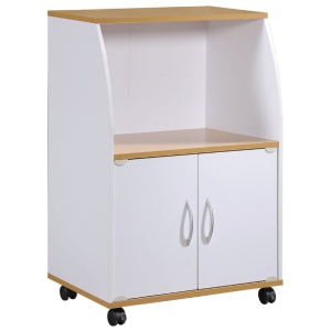 Hodedah Modern Wooden Microwave Kitchen Cart in White Finish