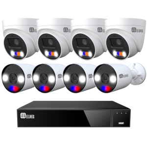 Elder AI 4K Security Camera System 8Ch NVR 4TB PoE 8-Camera Outdoor, Person & Vehicle Detection & NDAA, Red & Blue Deterrence, Spotlight Home Surveillance 8MP Wired DIY, RB Series