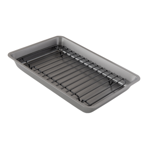 Chef Pomodoro Non-stick Carbon Steel Small Roasting Pan with Rack, Countertop Oven Roaster, 11 x 7.7 Inches, Heatproof up to 450 F/ 232 C, Petite Mini, Grey, Single Serving