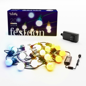 Twinkly Festoon – 20 AWW LED Bulb Lights String, 33 ft, Amber, Warm White, Cold White – Generation II