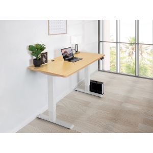 EFFYDESK Home Electric Height Adjustable Home Office Computer Standing Desk - (59"×29") Oak Wood on White Frame