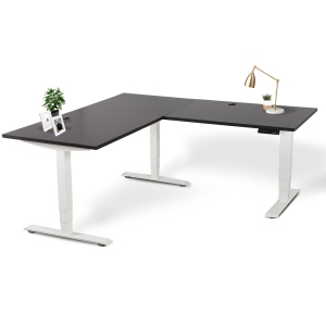 EFFYDESK Executive L-Shaped Height Adjustable Home Office Computer Standing Desk with Cable Management Tray (71"×71") Oak Black on White Frame