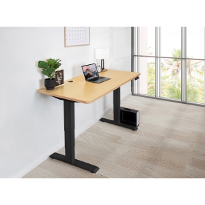 EFFYDESK Business Height Adjustable Home Office Computer Standing Desk with Cable Management Tray (59"×29") Oak Wood on Black Frame
