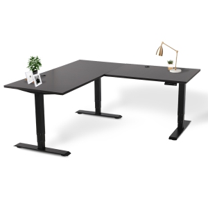 EFFYDESK Executive L-Shaped Height Adjustable Home Office Computer Standing Desk with Cable Management Tray (71"×71") Oak Black on Black Frame