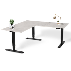 EFFYDESK Executive L-Shaped Height Adjustable Home Office Computer Standing Desk with Cable Management Tray (71"×71") Oak White on Black Frame