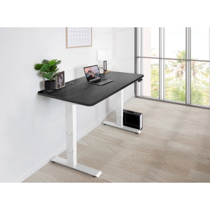 EFFYDESK Business Height Adjustable Home Office Computer Standing Desk with Cable Management Tray (59"×29") Oak Black on White Frame