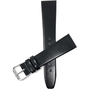 Bandini Classic Thin Leather Smart Watch Band Strap For Skagen Falster 2 and 3, Jorn - 22mm, Black / Silver Buckle