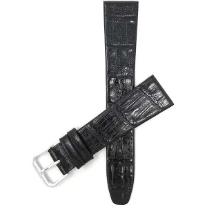 Bandini Semi-Glossy Flat Leather Alligator Pattern Smart Watch Band Strap For Garmin Venu Sq - 20mm, Black / Silver Buckle