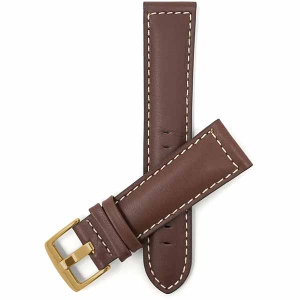 Bandini Mens Padded Leather Smart Watch Band Strap, White Stitch For Garmin Venu Sq - 20mm, Light Brown / Gold Buckle