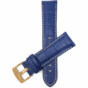 Bandini Mens Leather Alligator Pattern, Stitch Smart Watch Band Strap For Garmin Venu Sq - 20mm, royal-blue / Gold Buckle