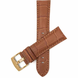 Bandini Mens Leather Alligator Pattern Smart Watch Band Strap For Garmin Forerunner, Vivoactive 4 - 22mm, Tan / Gold Buckle