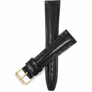 Bandini Leather Semi Glossy Smart Watch Band Strap For Garmin Venu Sq - 20mm, Black / Gold Buckle
