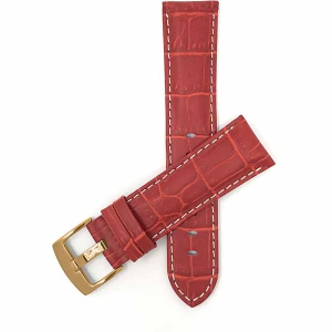 Bandini Mens Leather Alligator Pattern, Stitch Smart Watch Band Strap For Garmin Venu Sq - 20mm, Red / Gold Buckle