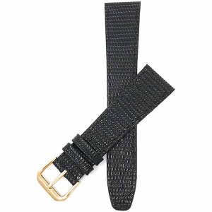 Bandini Womens Slim Leather Lizard Pattern Smart Watch Band Strap For Garmin Venu Sq - 20mm, Black / Gold Buckle