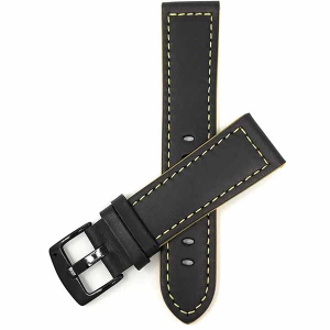 Bandini Mens Thick Two-Tone Leather Racing Smart Watch Band Strap For Garmin Forerunner, Vivoactive 4 - 22mm, Black / Yellow / Black Buckle