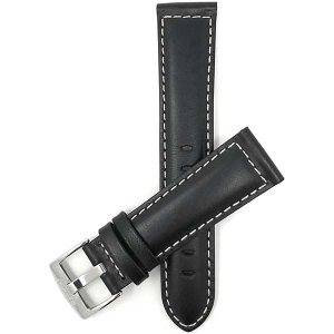 Bandini Mens Padded Leather Smart Watch Band Strap, White Stitch For Garmin Forerunner, Vivoactive 4 - 22mm, Black / Silver Buckle