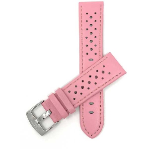 Bandini Mens Perforated Leather Rally Strap Smart Watch Band Strap For Garmin Forerunner, Vivoactive 4 - 22mm, Pink / Silver Buckle