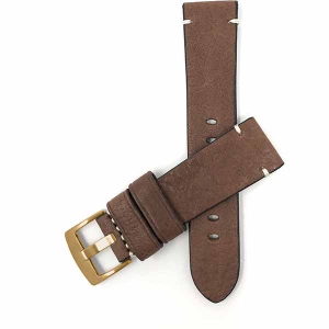 Bandini Mens Distressed Leather Smart Watch Band Strap, Minimal Stitch For Garmin Venu Sq - 20mm, Brown / Gold Buckle