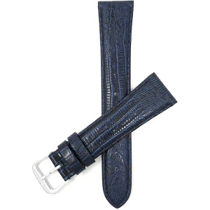Bandini Glossy Leather Lizard Pattern Smart Watch Band Strap For Garmin Venu Sq - 20mm, Blue / Silver Buckle