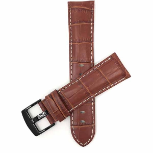 Bandini Mens Leather Alligator Pattern, Stitch Smart Watch Band Strap For Garmin Venu Sq - 20mm, Dark Tan / Black Buckle