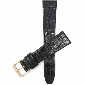 Bandini Semi-Glossy Flat Leather Alligator Pattern Smart Watch Band Strap For Garmin Venu Sq - 20mm, Black / Gold Buckle