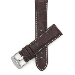 Bandini Mens Leather Alligator Pattern, Stitch Smart Watch Band Strap For Garmin Forerunner, Vivoactive 4 - 22mm, Brown / Silver Buckle