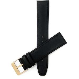 Bandini Classic Thin Leather Smart Watch Band Strap, Stitch For Garmin Venu Sq - 20mm, Black / Gold Buckle