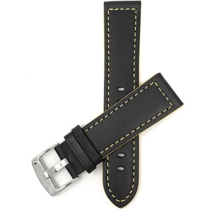 Bandini Mens Thick Two-Tone Leather Racing Smart Watch Band Strap For Garmin Venu Sq - 20mm, Black / Yellow / Silver Buckle