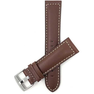 Bandini Mens Padded Leather Smart Watch Band Strap, White Stitch For Garmin Venu Sq - 20mm, Light Brown / Silver Buckle