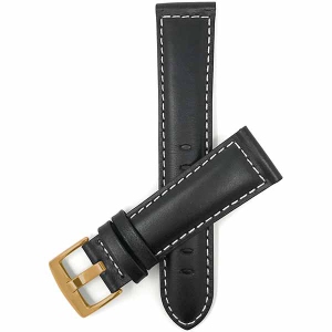 Bandini Mens Padded Leather Smart Watch Band Strap, White Stitch For Garmin Venu Sq - 20mm, Black / Gold Buckle
