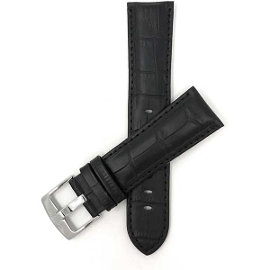 Bandini Mens Leather Alligator Pattern Smart Watch Band Strap For Garmin Forerunner, Vivoactive 4 - 22mm, Black / Silver Buckle