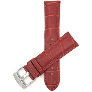 Bandini Mens Leather Alligator Pattern Smart Watch Band Strap For Garmin Forerunner, Vivoactive 4 - 22mm, Red / Silver Buckle