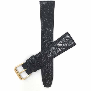 Bandini Womens Slim Leather Lizard Pattern Glossy Smart Watch Band Strap For Garmin Venu Sq - 20mm, Black / Gold Buckle