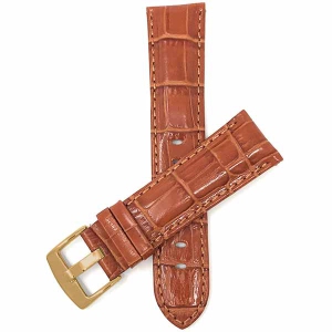Bandini Mens Leather Alligator Pattern Smart Watch Band Strap For Garmin Venu Sq - 20mm, Tan / Gold Buckle