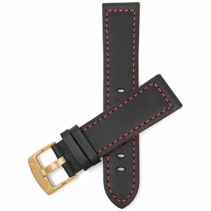 Bandini Mens Thick Two-Tone Leather Racing Smart Watch Band Strap For Garmin Forerunner, Vivoactive 4 - 22mm, Black / Red / Gold Buckle